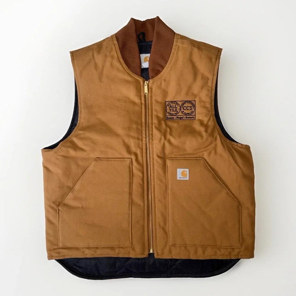 Carhartt Duck Arctic Quilt Lined Vest Brown Mens L Workwear V01 BRN Embroidered